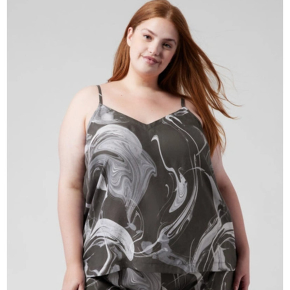 NWT Athleta Calm Cool‎ Cami In Gray Marble Abstract-Size 3X-MSRP $54